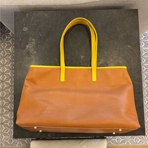 J. McLaughlin Tan and Yellow Tote Bag